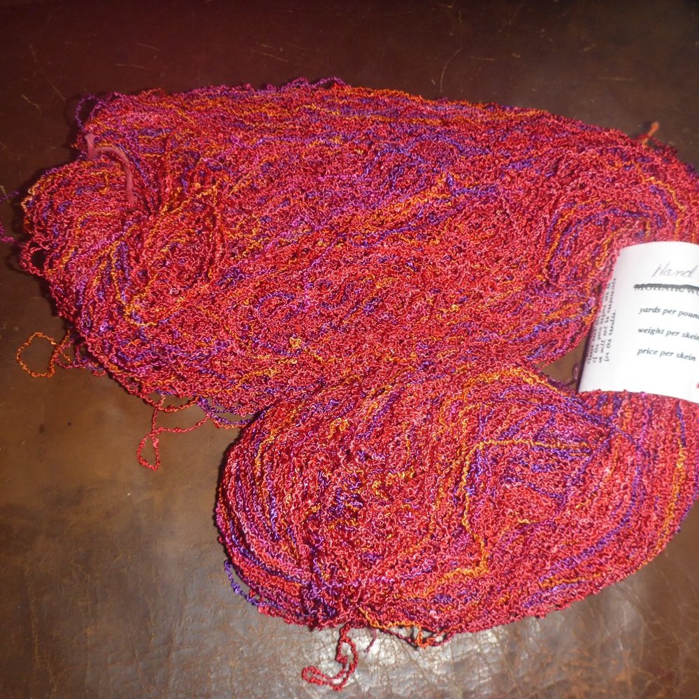 1 Large Hank Hand Dyed Rayon Buouchle Yarn Color Red Pink Purple Orange Multi